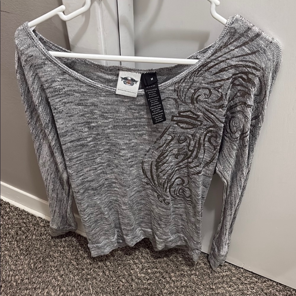 Harley-Davidson Gray Patterned Blouse